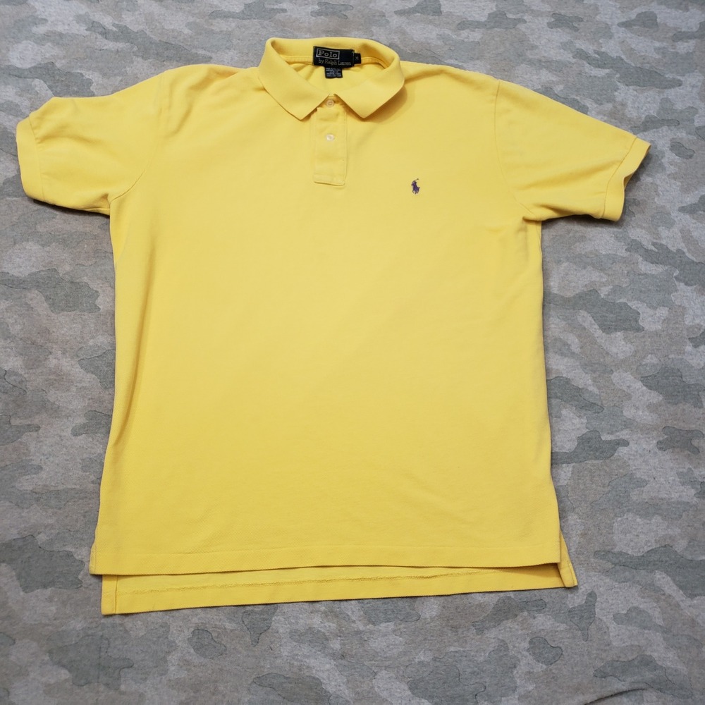 VTG Polo Ralph Lauren Polo Shirt Mens Medium Yellow Short Sleeve Preppy